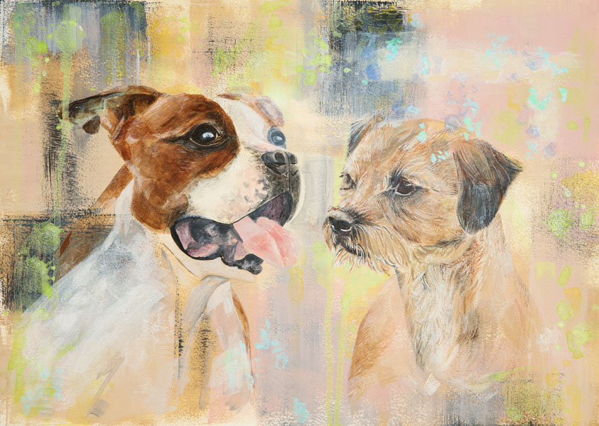 Painting, Staffy and Border Terrier | Nicky Hall Art